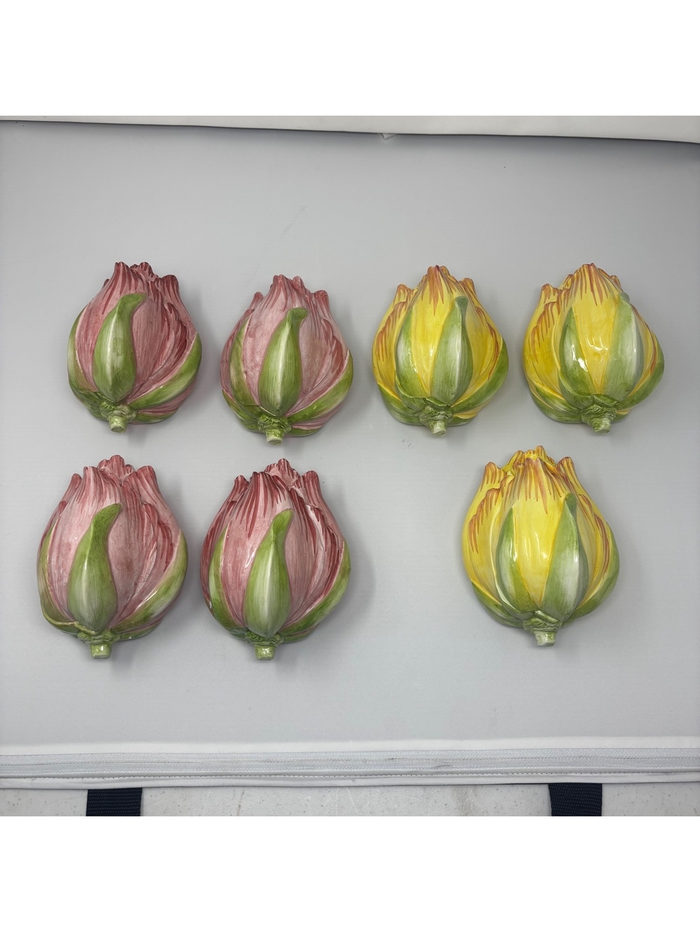 Neiman Marcus Italy Ceramic Artichoke Tulip Bud Bowls Hand Painted Set of 7